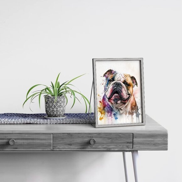 English Bulldog Dog Portrait Best‎ Friend Watercolor Oil Painting Art Print - Picture 4 of 5